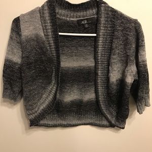 AGB medium, petite, sparkly light gray, silver & dark gray shoulder wrap sweater